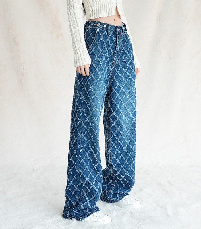 Quilting Wide Pants BLUE