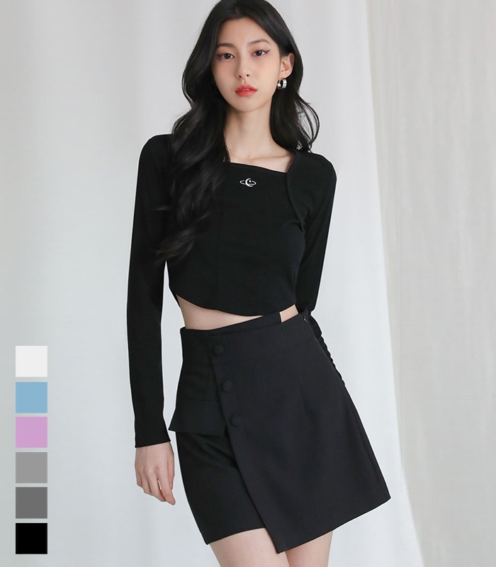 Square neck Line crop long sleeve - 6COL