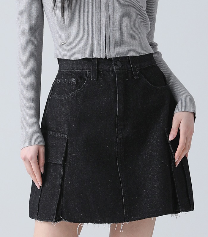 Les Cargo Denim Mini Skirt BLACK